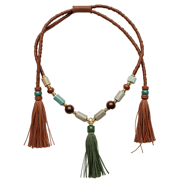 Free transparent PNG: Handmade Leather Necklace with Tassel Ends and Natural Stone Pendants - Beautiful Illustration Clipart