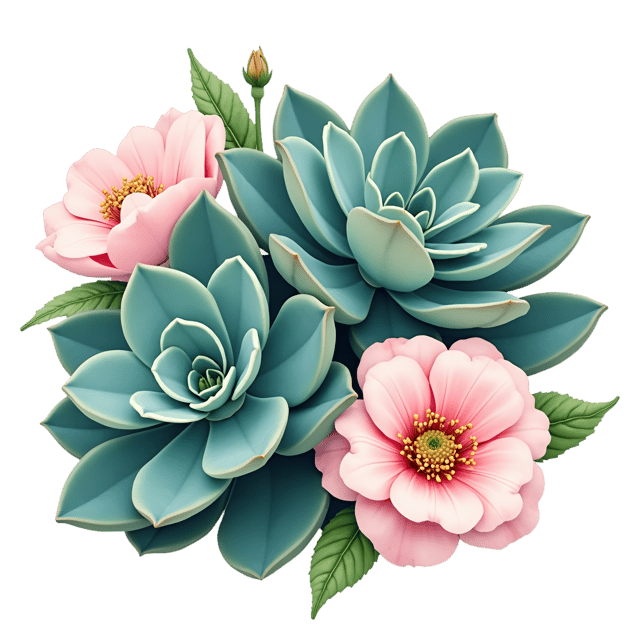 Free transparent PNG: Teal Succulents with Pale Pink Camellias  Free Nature Clipart PNG Download
