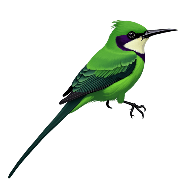 Free transparent PNG: Emerald Green Cotinga Bird Illustration with Purple Highlights and Long Tail