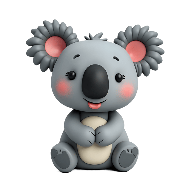 Free transparent PNG: Cute Polymer Clay Koala PNG with Fuzzy Gray Ears and Peaceful Expression