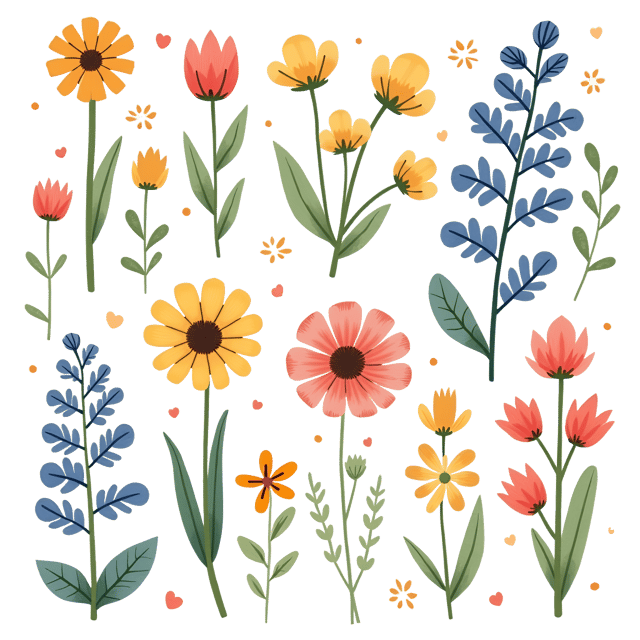 Free transparent PNG: Vibrant Wildflowers Cartoon Illustration in Watercolor Style