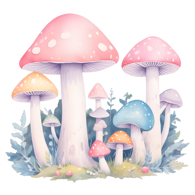 Free transparent PNG: Enchanted Forest with Fairytale Mushrooms and Glowing Orbs PNG
