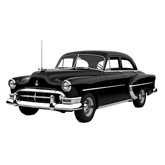 Free transparent PNG: 1970s Black Sedan Realistic Illustration with Chrome Bumpers and Vintage Headlights