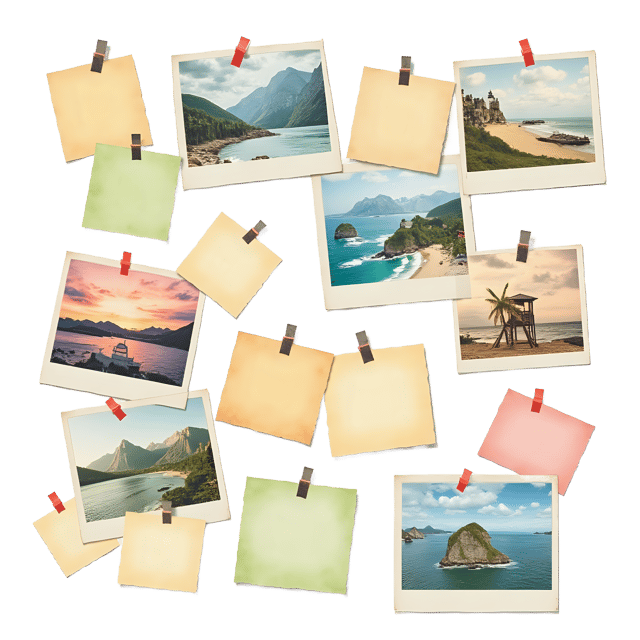 Free transparent PNG: Travel Blog Layout with Sticky Notes and Photos for Decorative and Creative Purposes