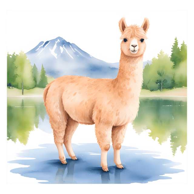 Free transparent PNG: Watercolor Alpaca by a Serene Lake