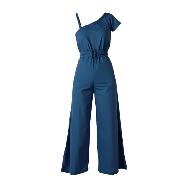 Free transparent PNG: Trendy Indigo Jumpsuit with One-Shoulder Design and Slit Hem