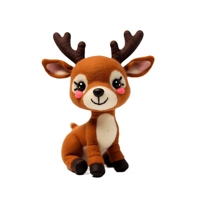 Free transparent PNG: 13 Tiny Needle-Felted Deer PNG Illustrations with Antlers and Rosy Cheeks on Transparent Background