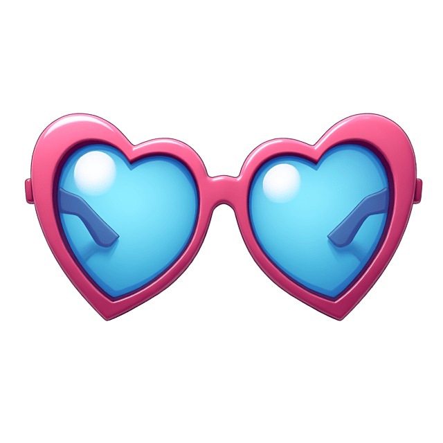 Free transparent PNG: Small Heart-Shaped Clipart Glasses with Pink Frames and Blue Lenses on White Background