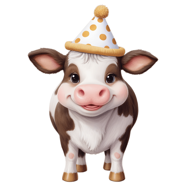 Free transparent PNG: Cheerful Cow with Tiny Hat PNG Transparent Background