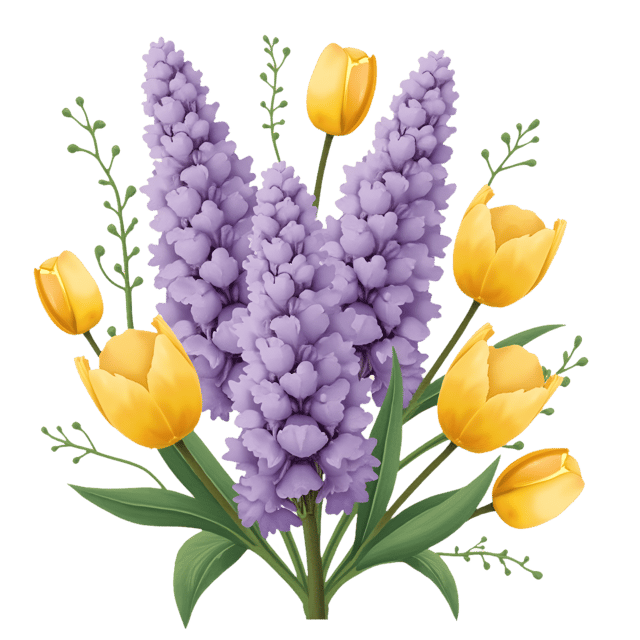 Free transparent PNG: Lavender Lilacs with Soft Yellow Tulips  Spring Blooms Clipart, free downloadable png