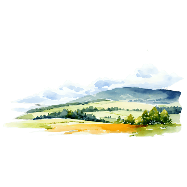 Free transparent PNG: Watercolor Valley Landscape Transparent PNG – Gentle Illustration for Decor & Crafts