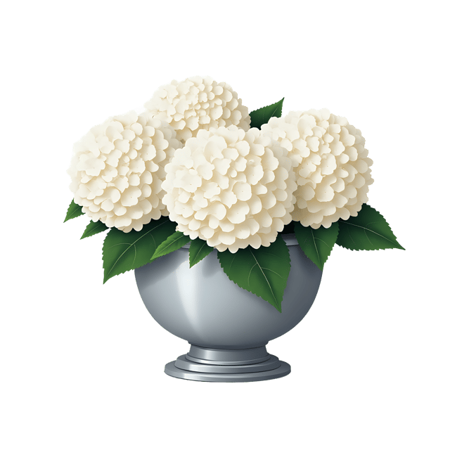 Free transparent PNG: White Hydrangeas in Silver Bowl PNG Transparent Background
