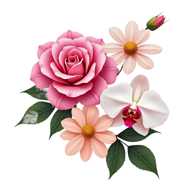 Free transparent PNG: Rose, Orchid, Daisy PNG Flowers  Ideal for Garden Decor, Crafts  Clipart