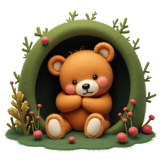 Free transparent PNG: Cozy Felted Bear in Forest Den PNG with Transparent Background