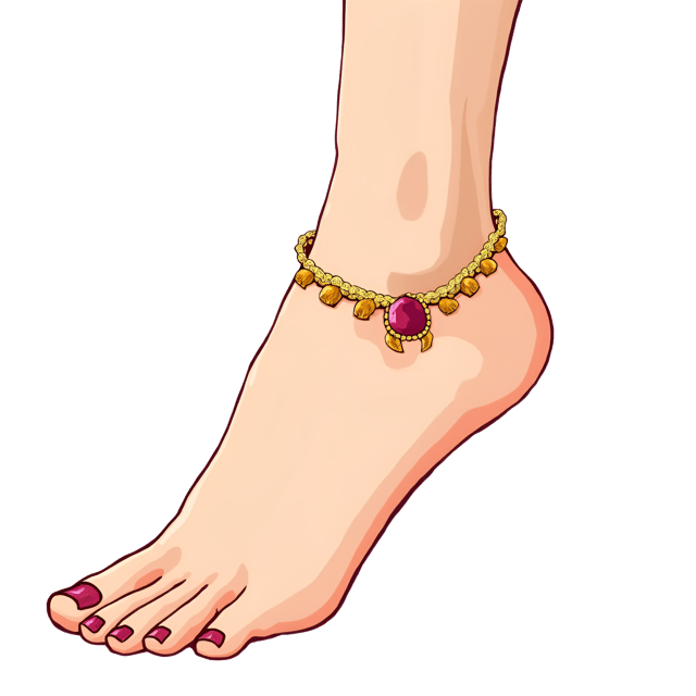 Free transparent PNG: Golden Anklet Set with Ruby Cabochon Stone - Whimsical Cute Cartoon Watercolor Illustration