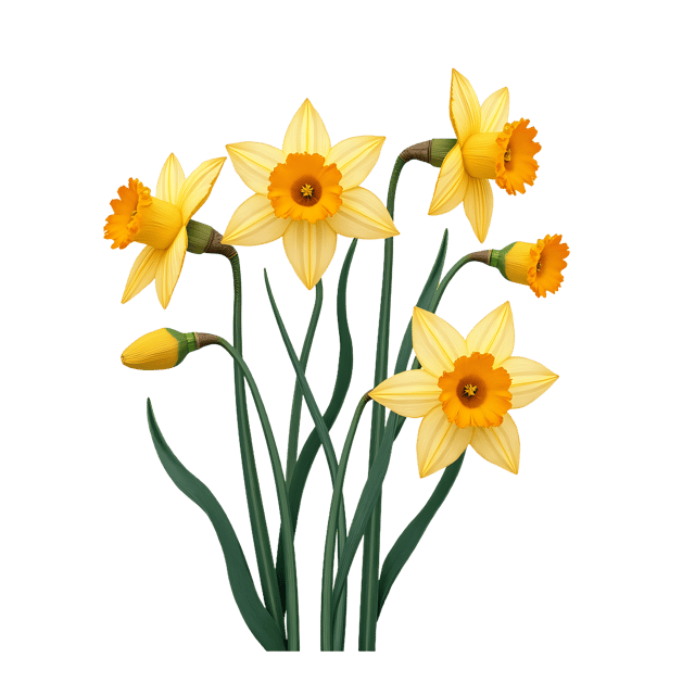 Free transparent PNG: Pastel Daffodils with Swirly Stems and Spotted Cups PNG Illustration for Spring and Floral Themes