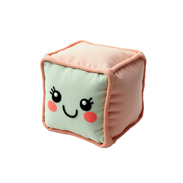 Free transparent PNG: Soft Pastel Fabric Cube with Cute Stitched Face on Transparent Background