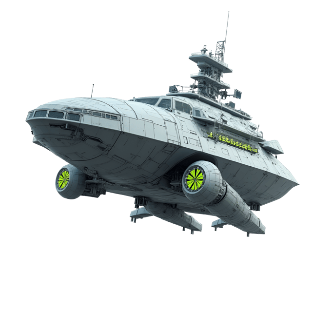 Free transparent PNG: Silver Asteroid Miner Vessel Illustration with Extended Arms and Green Lighting