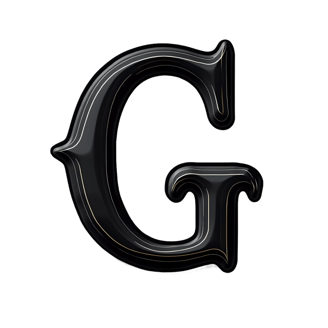 Free transparent PNG: Elegant Black Letter G with White Enamel Details on Transparent Background PNG