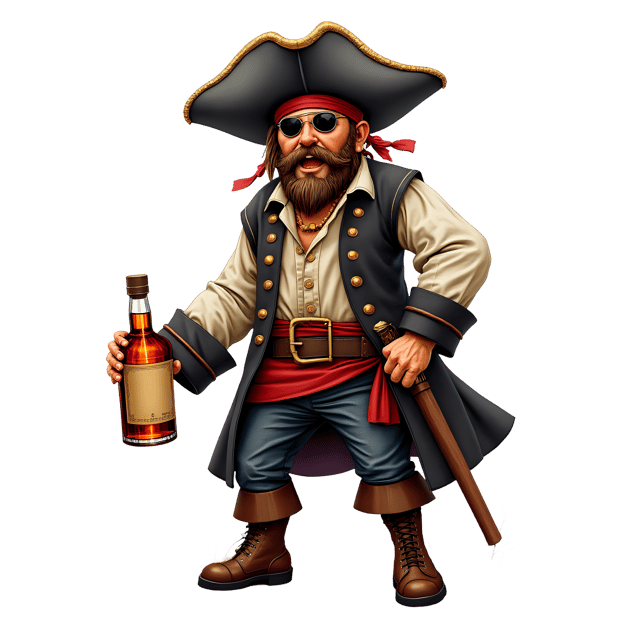 Free transparent PNG: Pirate with a Bottle of Rum PNG  Perfect for Nautical Themes, Crafts  Decor