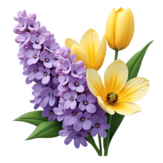 Free transparent PNG: Lavender Lilacs with Soft Yellow Tulips  Spring Clipart, free download png