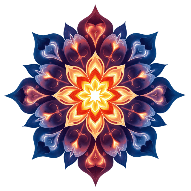 Free transparent PNG: Energetic Symmetrical Mandala with Flowing Energy Patterns and Chakras PNG