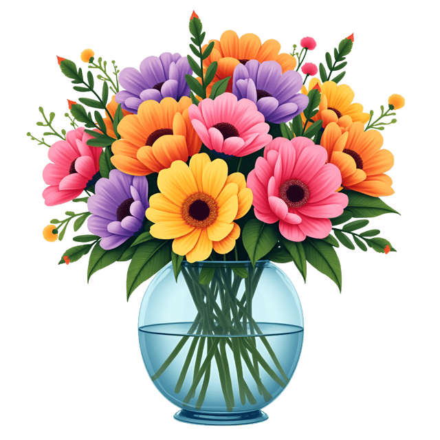 Free transparent PNG: Colorful Flower Bouquet Clipart in Glass Vase with Crystal Water