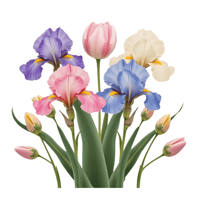 Free transparent PNG: Art Nouveau Iris and Tulip Arrangement  Free Downloadable PNG