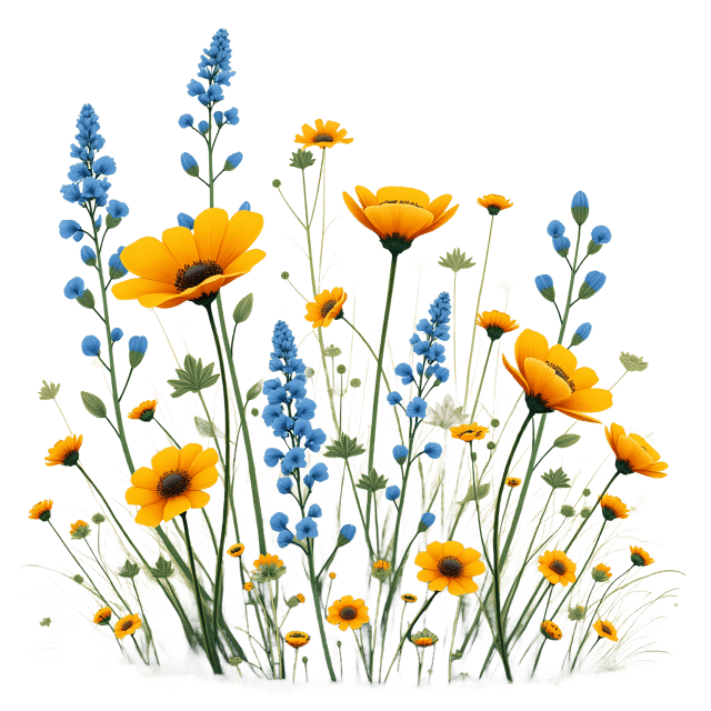 Free transparent PNG: Rustic Wildflowers Yellows and Blues PNG Background