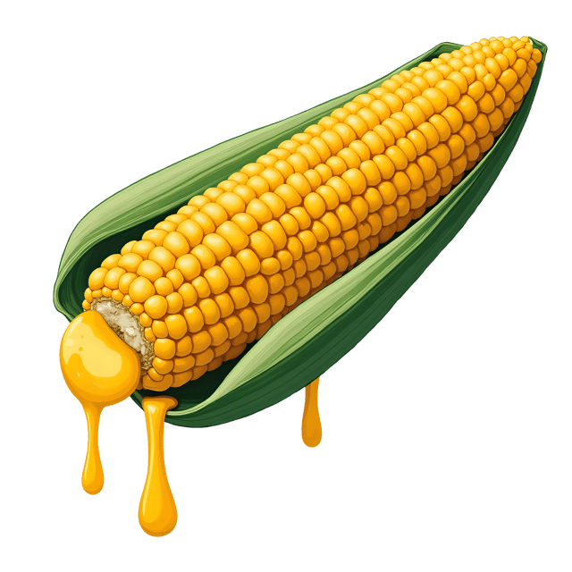 Free transparent PNG: Corn on the Cob with Butter Dripping PNG Transparent Background for Food and Agriculture Imagery