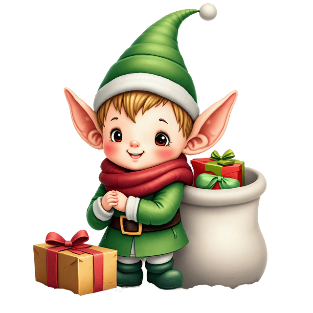 Free transparent PNG: Cute White Elf with Green Hat PNG Transparent Background for Holiday and Craft Projects