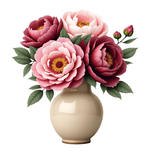 Free transparent PNG: Ivory and Burgundy Vase with Peony Blossoms  Free Downloadable PNG Clipart