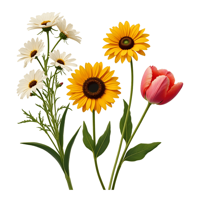 Free transparent PNG: Sunflower, Daisy, and Tulip Flowers PNG Clipart  Perfect for Spring Designs  Nature Crafts