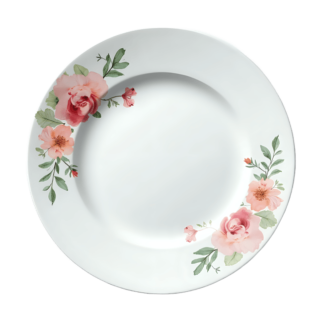 Free transparent PNG: White Ceramic Plate with Delicate Floral Border PNG Design for Decorative and Craft Uses