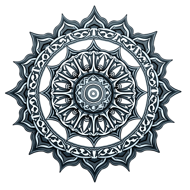 Free transparent PNG: Mystical Silver Mandala with Knotwork and Spiritual Symbols PNG