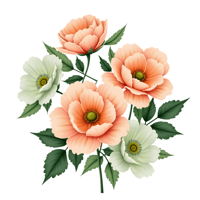 Free transparent PNG: Peach Garden Roses with Pale Green Ranunculus  Floral Clipart, Free Downloadable PNG