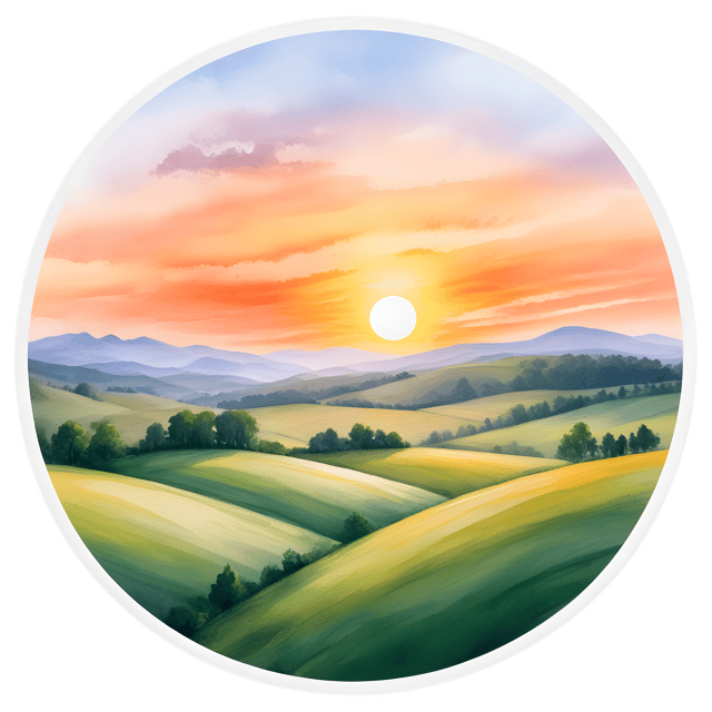 Free transparent PNG: Sunset Over Rolling Hills in a Circular Frame PNG