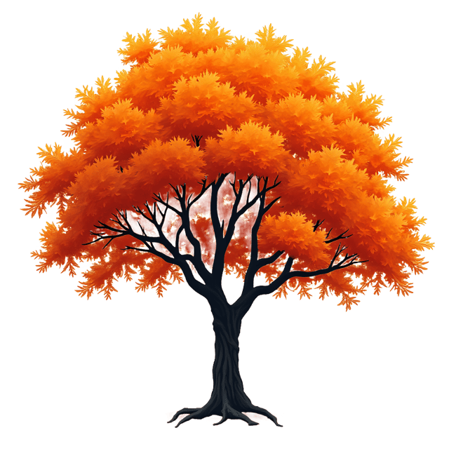 Free transparent PNG: Vibrant Autumn Tree PNG with Fiery Orange and Golden Foliage