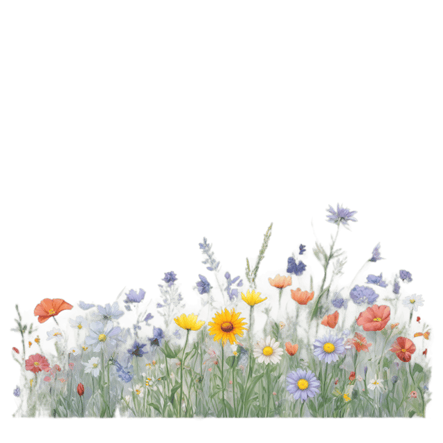 Free transparent PNG: Vivid Wildflowers PNG under Overcast Sky for Nature Decor and Art