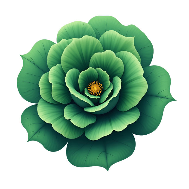 Free transparent PNG: Rich Emerald Green Rose with Tiny Yellow Center - Clipart Illustration on Transparent Background