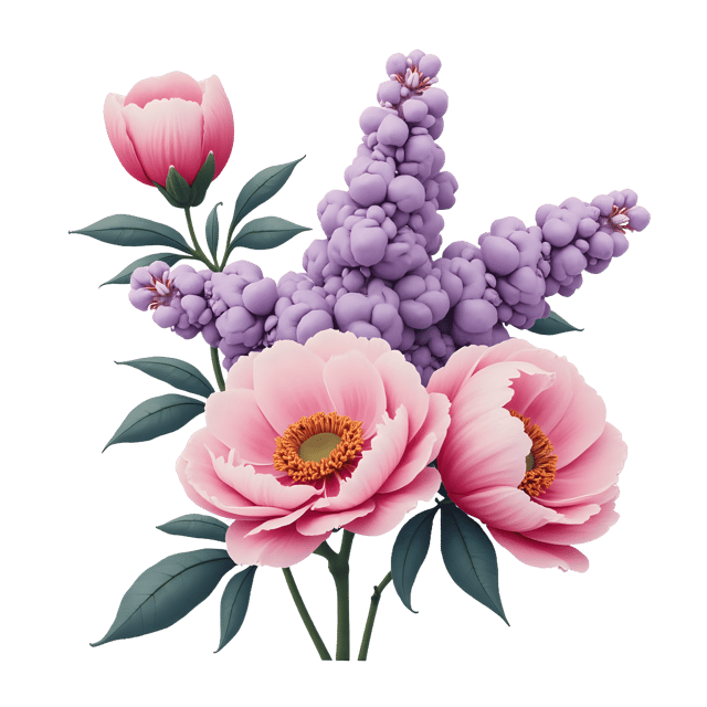 Free transparent PNG: Peony and Lilac Flowers PNG Clipart  Elegant Blooms for Design  Decor