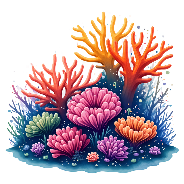 Free transparent PNG: Vibrant Coral Reef PNG with Fan Corals and Glowing Algae for Underwater Art