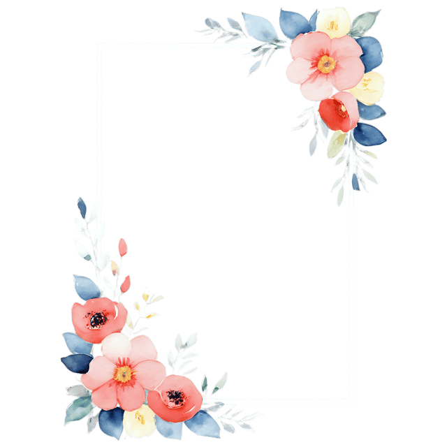 Free transparent PNG: Watercolor Hand-Drawn Flower Frame PNG – Transparent Background Decorative Illustration