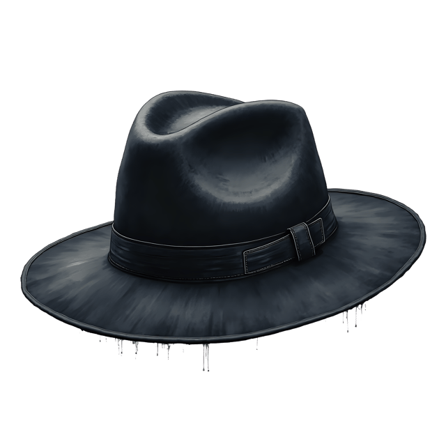 Free transparent PNG: Faded Black Hat with Distressed Look and Wide Brim PNG