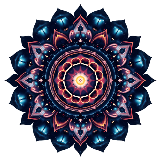 Free transparent PNG: Symmetrical Mandala with Planetary Designs in Deep Space Hues