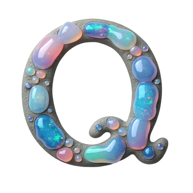 Free transparent PNG: Shimmering Opal Letter Q with Gemstone Accents on Transparent Background PNG
