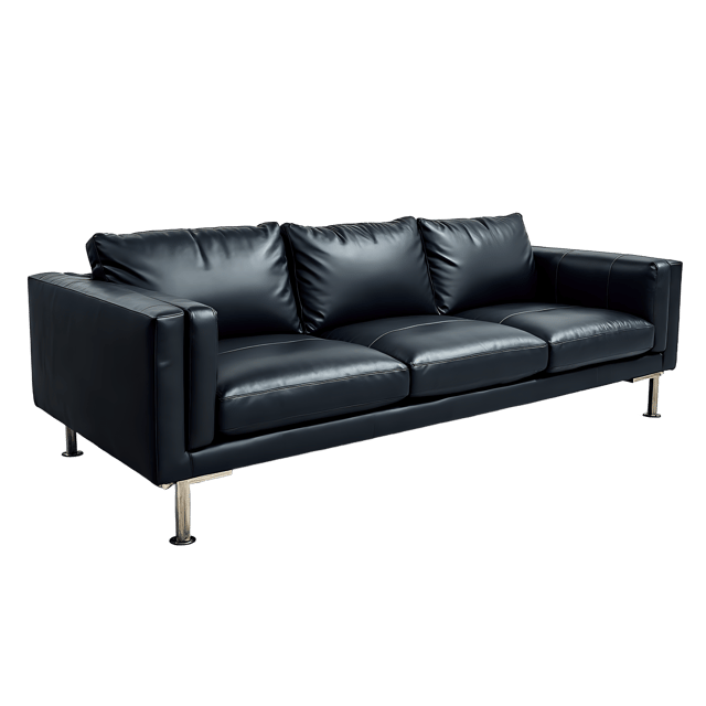 Free transparent PNG: Modern Black Leather Sofa PNG with Sleek Lines and Metallic Accents for Interior Design