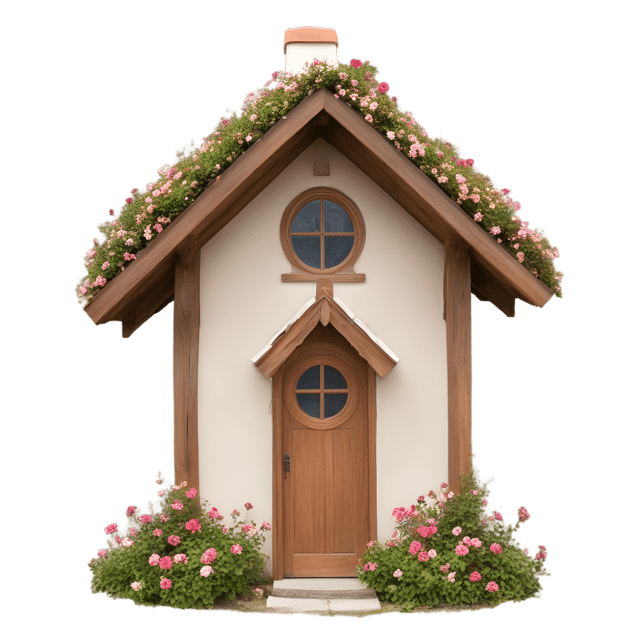 Free transparent PNG: Floral Roof Cottage PNG Illustration with Transparent Background for Decorative and Crafting Use