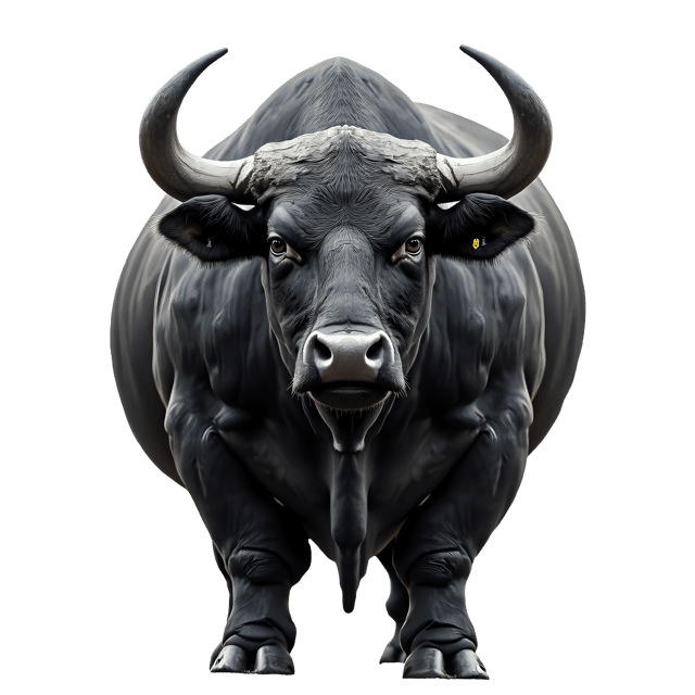 Free transparent PNG: Solid-Built Bull PNG with Dark Gray Hide and Sharp Horns for Farming and Wildlife Imagery