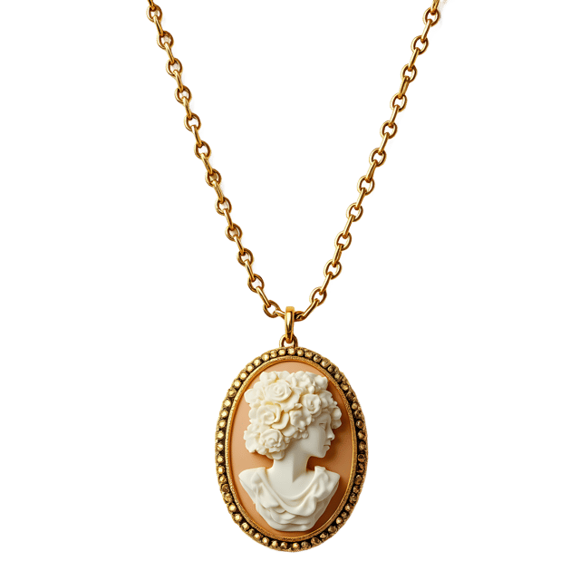 Free transparent PNG: Gold Necklace with Floral Cameo Charm  Elegant Jewelry PNG, free download